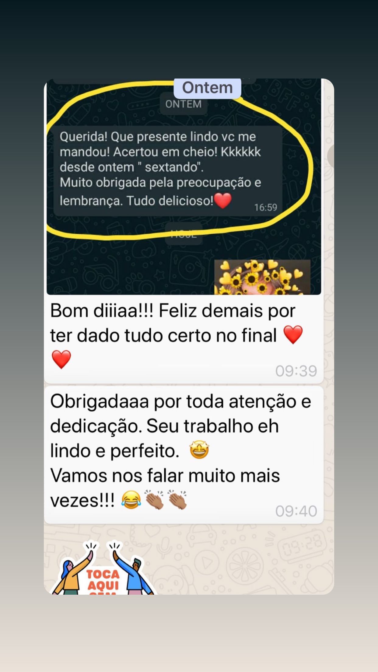 Feedback de entrega recebida com carinho